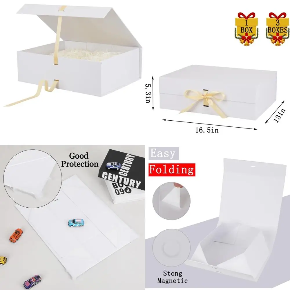 

Набор из трех больших подарочных коробок с магнитной крышкой, белые, 16,5x13x5,3 дюйма, с лентой, складные, для свадеб, предложений и крупных подарков