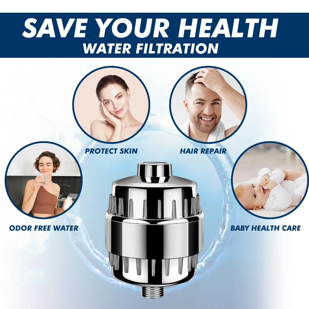 Waternoble 20-Stage Universal Shower Filter for Hard Water Removes Chlorine Fluoride Heavy Metals & Bad Smell Improves Skin Hair