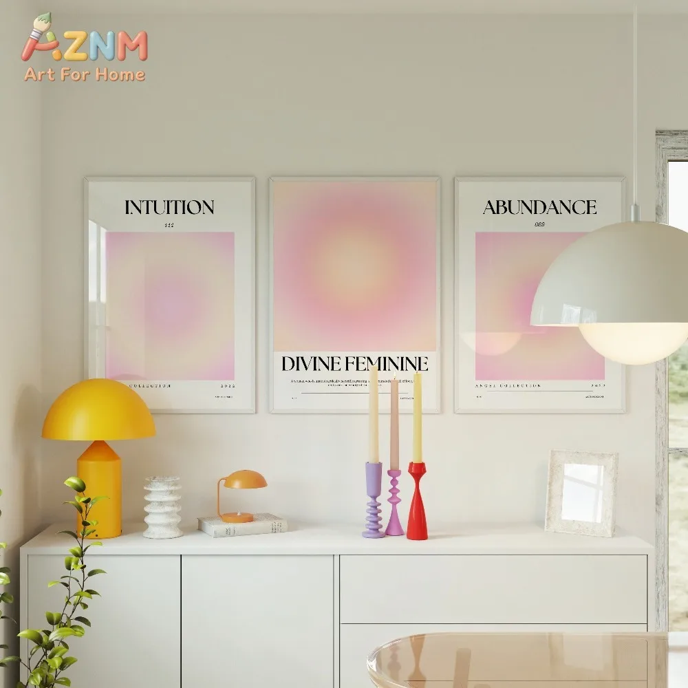 AZNM Pink Aura Gradient Canvas Wall Art, Divine Feminine Positive Affirmation Angel Number Print Frameless Canvas Painting,