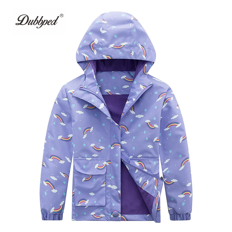 Dubbped Kids Jacket Boys Girls Waterproof  Rainbow Design Pattern Coat Windbreaker Outerwear Polar Fleece Windproof Clothes 3-12