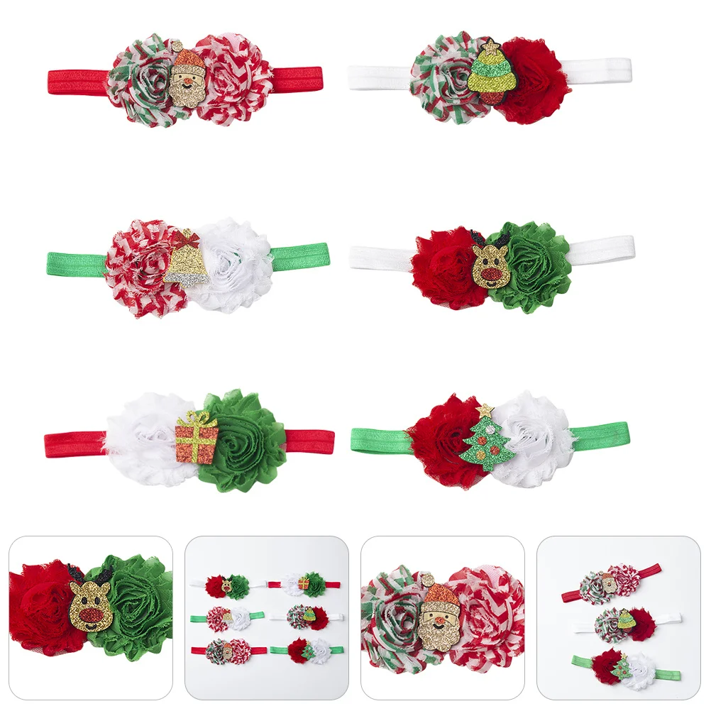 

6Pcs Cartoon Headband Floral Bow Knot Elastic Xmas Christmas Hairband Tiara Headdress Party Hair Accessory