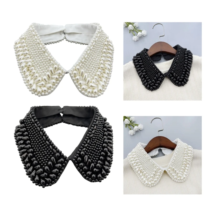 

White Pearls Collar Girls Clothes Accessiory Peterpan Collar Ancient Art Traditional Lapel Shawl Collar Lapel