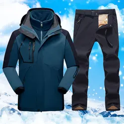 Novo inverno terno de esqui para homens à prova dwaterproof água manter quente neve velo jaqueta calças à prova vento ao ar livre montanha snowboard acampamento