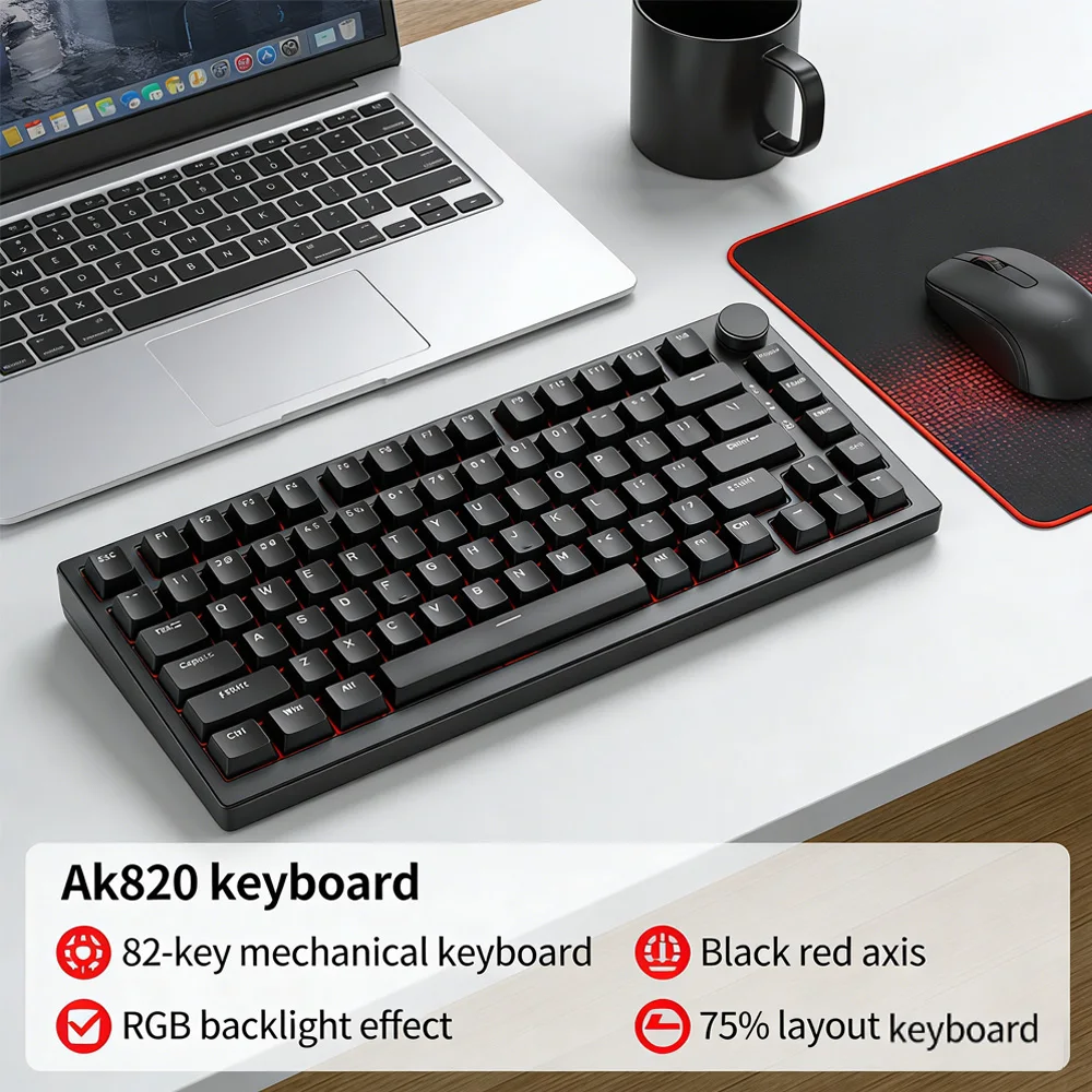 

Механическая клавиатура Ak820, проводная, USB, 75%, с белой подсветкой, Gasket-крепление, полная комплектация, с возможностью горячей замены переключателей, для киберспорта, игровая, кастомизируемая, для ПК и ноутбуков