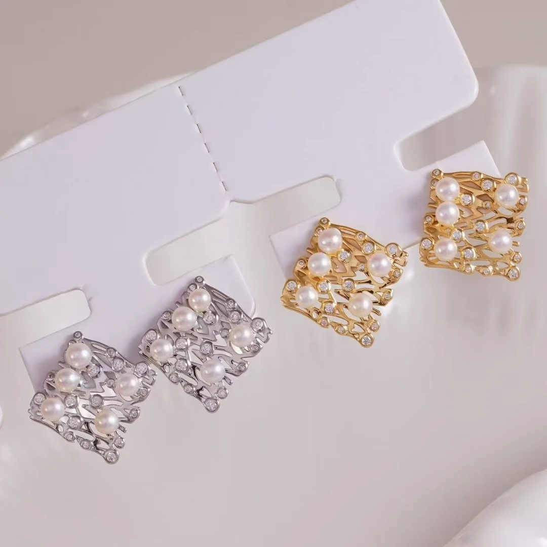 

S925 Sterling Silver Earrings Base Findings Mountings Jewelry Mounts Fittings Accessories for 3-4mm Pearls 3 pairs/lot