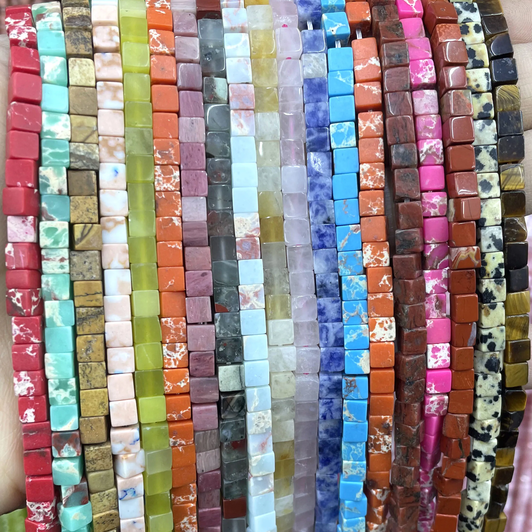 Natural Stone White Turquoise Agates  Jaspers Quartz Spacer Square Beads For Jewelry Making Charm DIY Bracelet Handmad