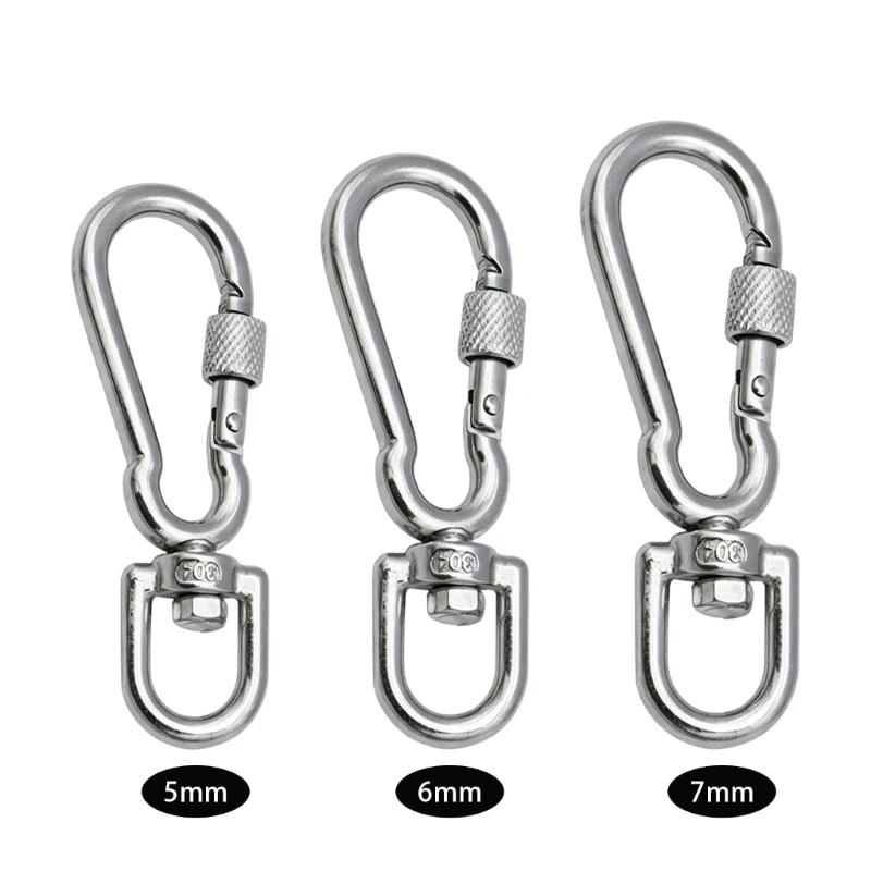 547F 360 Turning Rope Hook Hardware in Metal with Screw Lock Gate for Chain Hammock Tent and Hanging Utility Use Daily