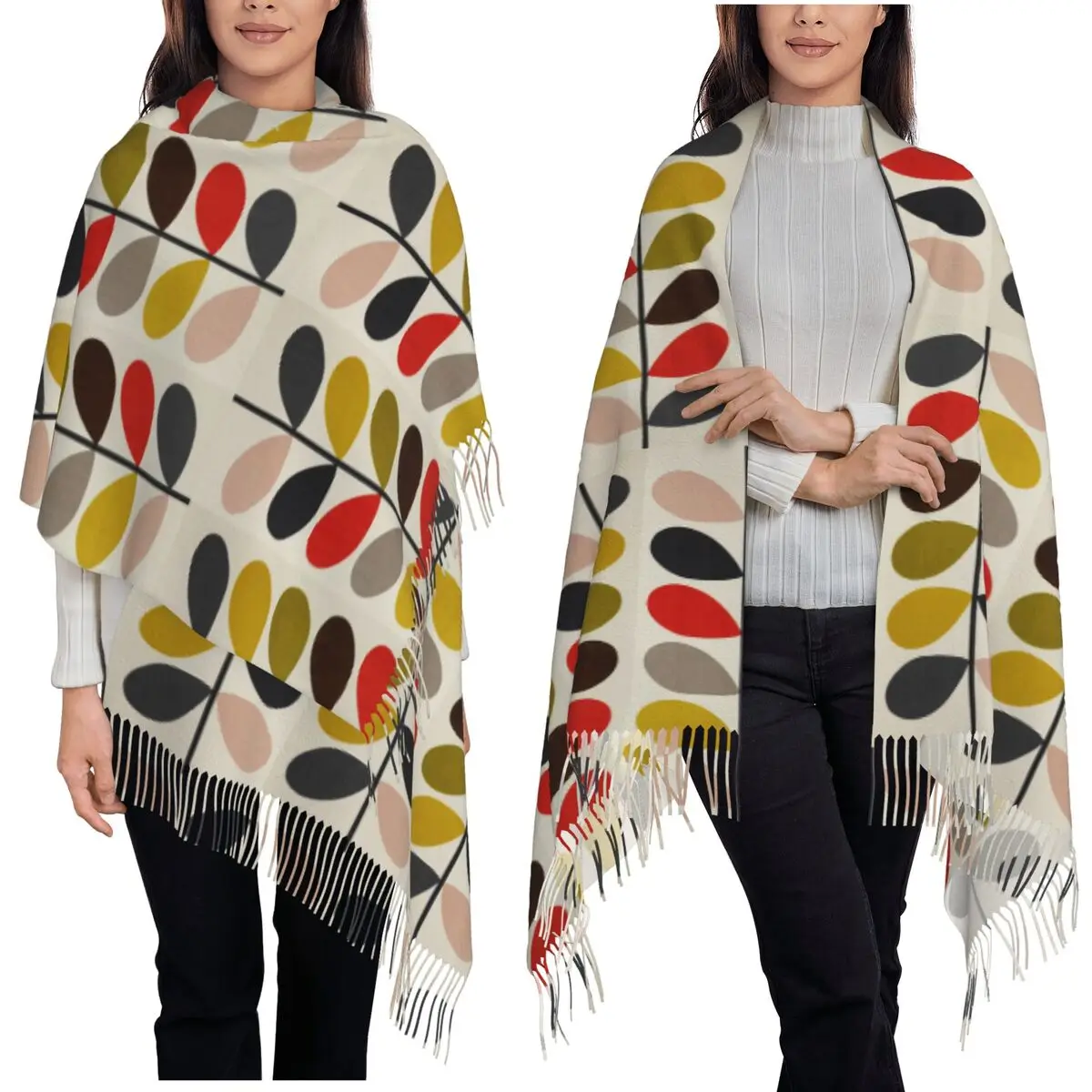 Solid Stem Cerise Bold Fuchsia Orla Kiely Scarf Tassel Scarves Women Soft Warm Shawls and Wraps Large Fall Winter Shawl Wrap