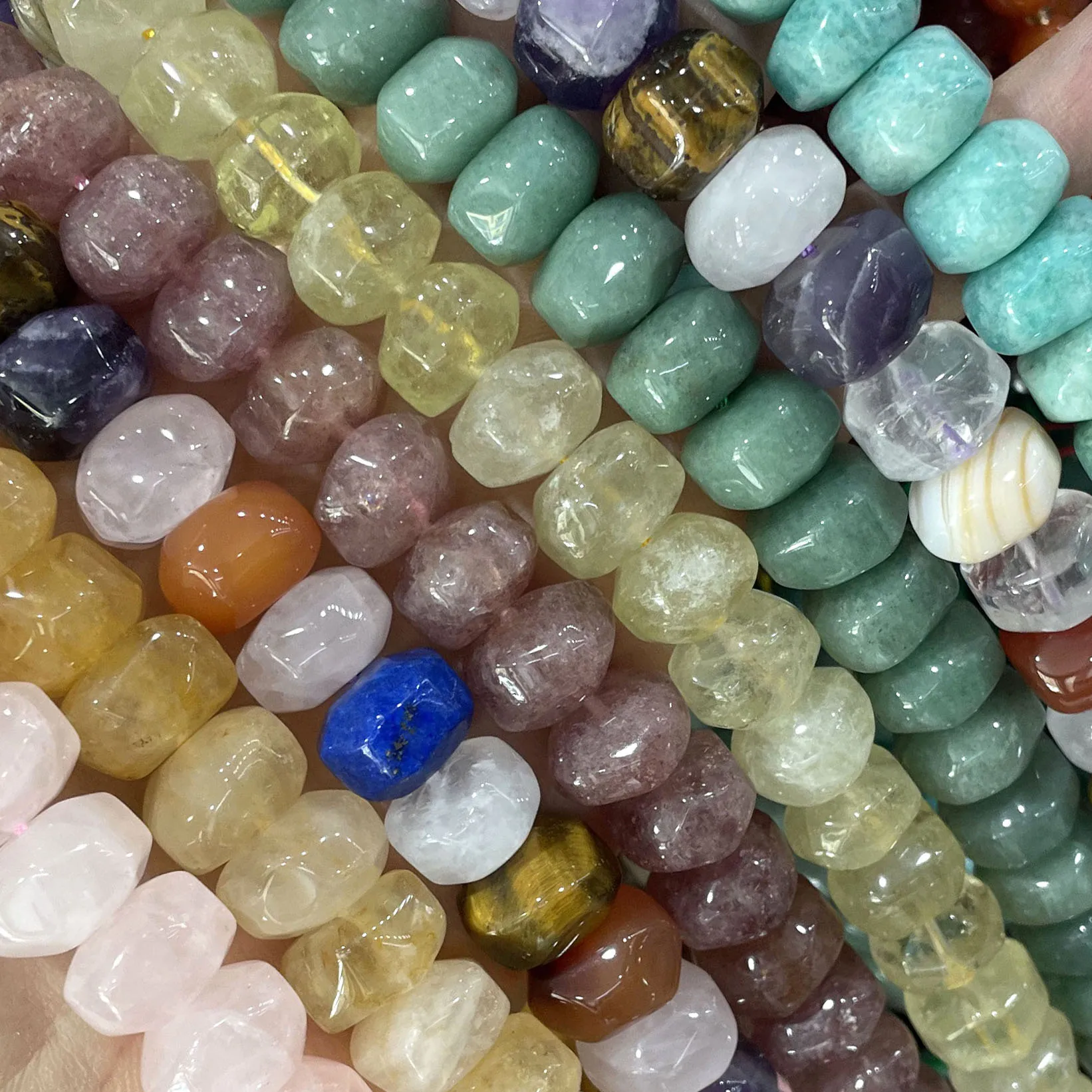 Naturstein, facettiert, unregelmäßig, Aventurin, Amazonit, Achat, Spacer-Perlen für die Schmuckherstellung, DIY-Armbänder, Halsketten, 10 x 14 mm. – Detail 1