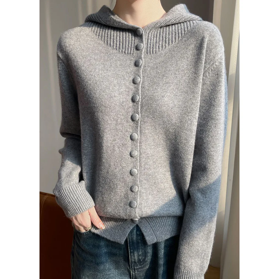 

Women Knitted Hooded Cardigan Solid Sweaters Jumpers Single Breasted Long Sleeves Loose Casual Office Lady Autumn Winter 2025