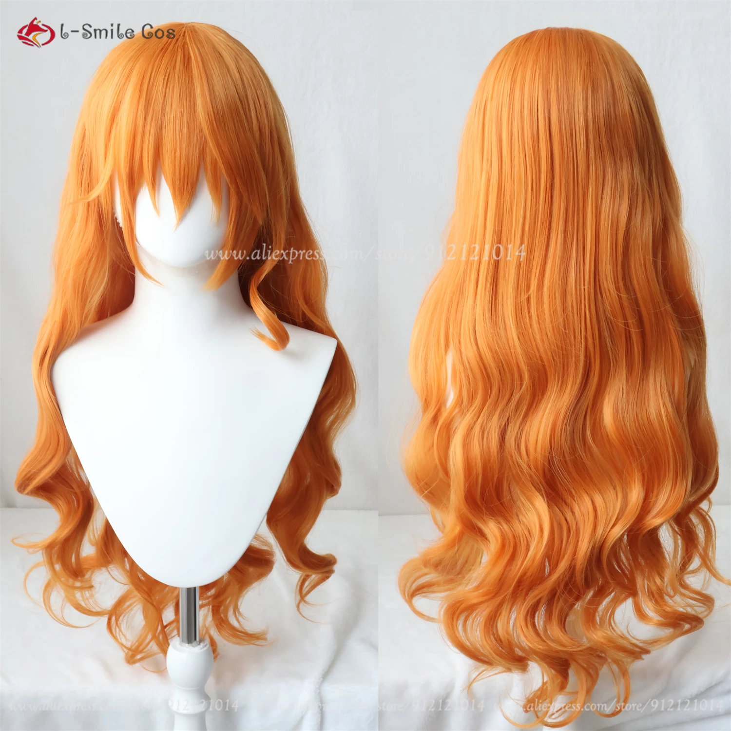 Adult Nami Cosplay Wig Long Orange Cruly Nami Anime Wigs Heat Resistant Synthetic Hair Halloween + Wig Cap