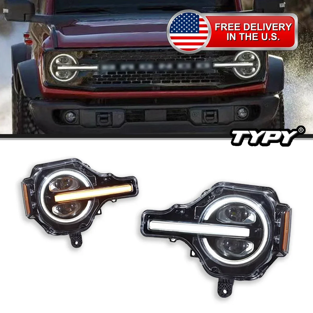 

TYPY Car Lights For Ford Bronco headlights 2020-2024 LED Projetor head Lamp Daytime Running Light Automotive Accessories