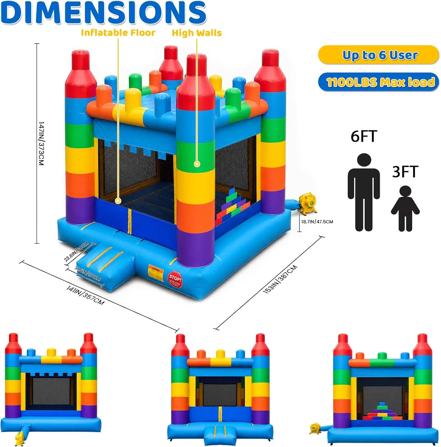Inflatable Jump Bounce House 13.8FT, 100% PVC Indoor & Outdoor Backyard Blow-Up Bouncy Playhouse with Air Blower and Storage Bag