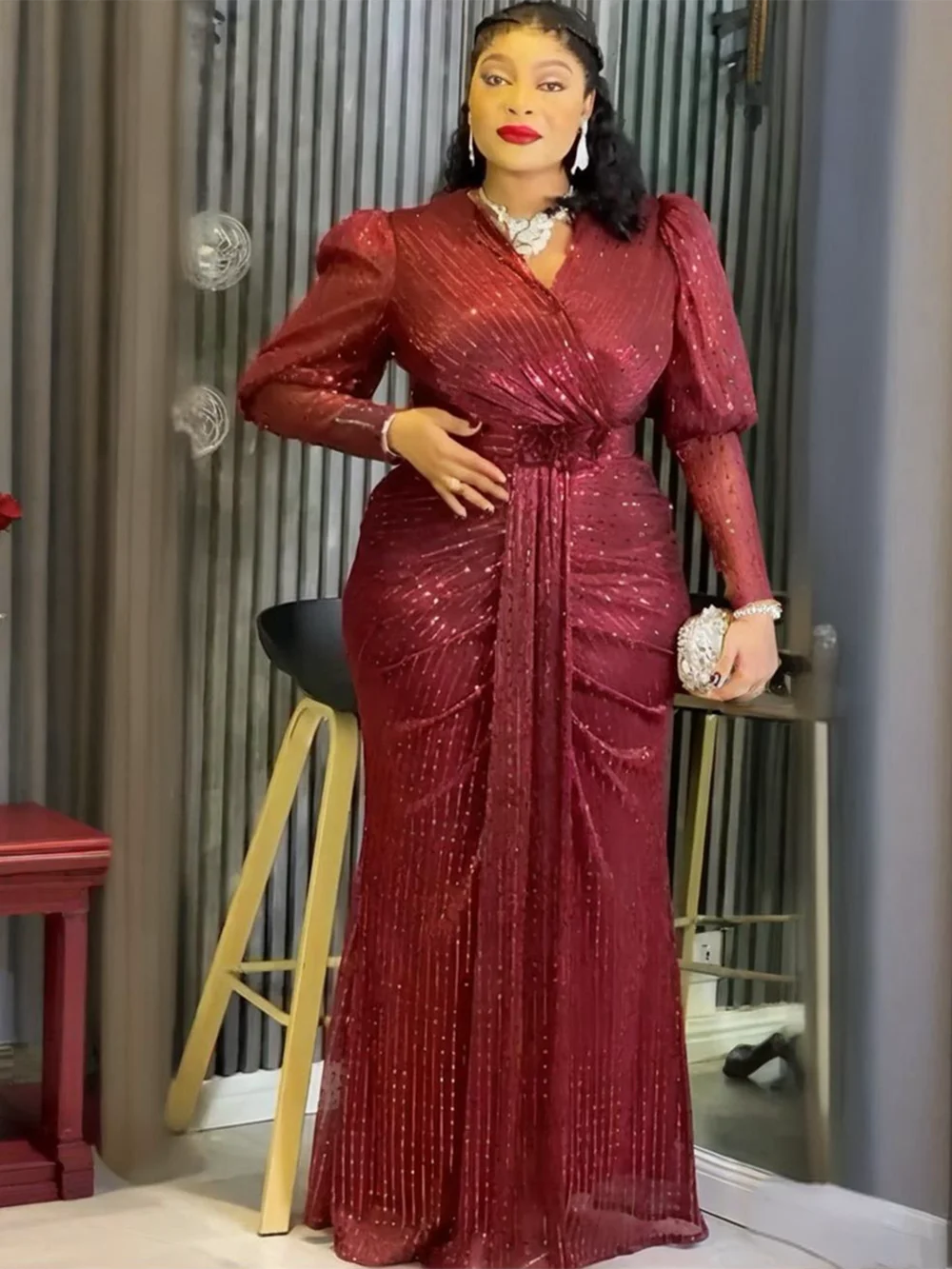 

Длинные платья для вечеринок в африканском стиле больших размеров для женщин, розовый халат с блестками Дашики, элегантные наряды, мусульманское свадебное вечернее платье 2026