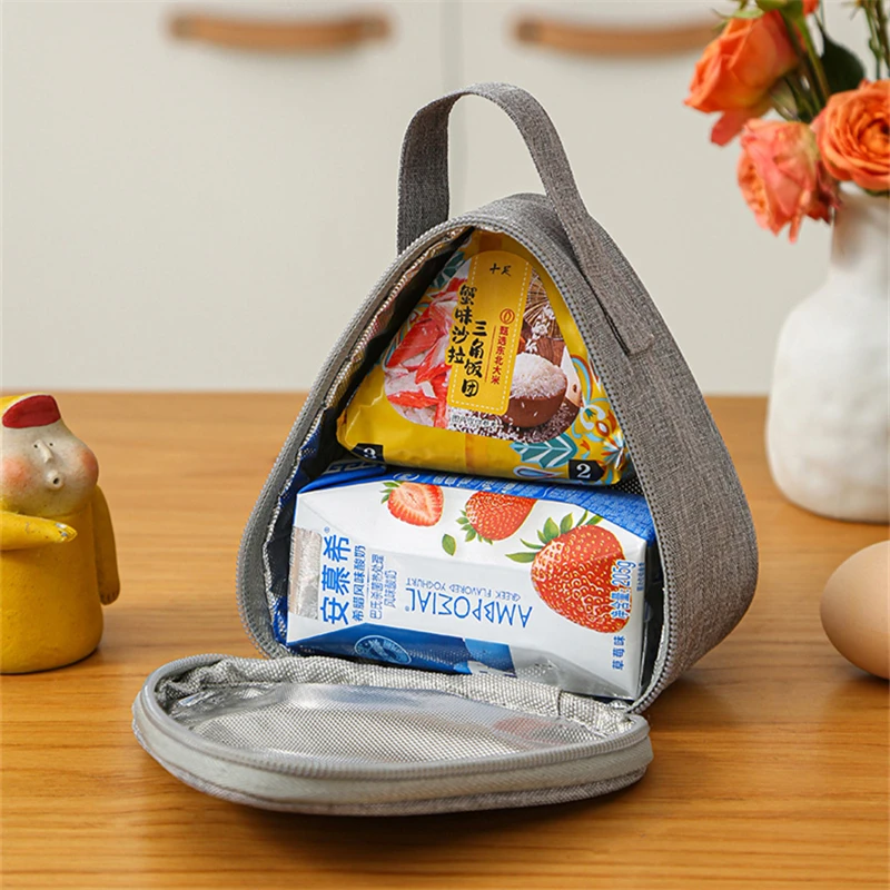 Portable Triangular Cute Thermal Lunch Bags Small Rice Ball Insulated Tote Bag Food Bento Cooler Travel Picnic Outdoor Pouch