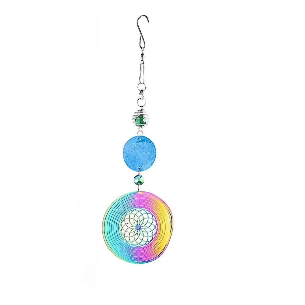 Boho Capiz Shell Illusion Hanging Rainbow Mandala Wind Spinner Crystal Suncatcher Whirligig Spiral Cage Pendant Window Decor