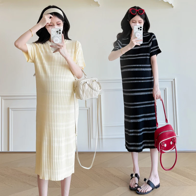 vestido-de-punto-elastico-para-mujer-vestido-midi-de-embarazo-vestido-de-maternidad-a-rayas-de-verano-2026-ajustado-de-manga-corta-y-cuello-redondo-para-embarazadas