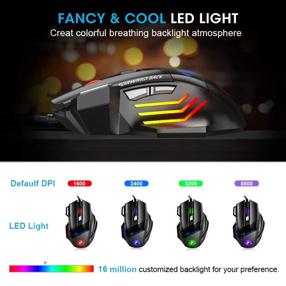 Wired Gaming Mouse Gamer Silent Mouse RGB Backlit Ergonomic Mause 7 Buttons LED Optical Computer Mouse USB Mice For PC Laptop