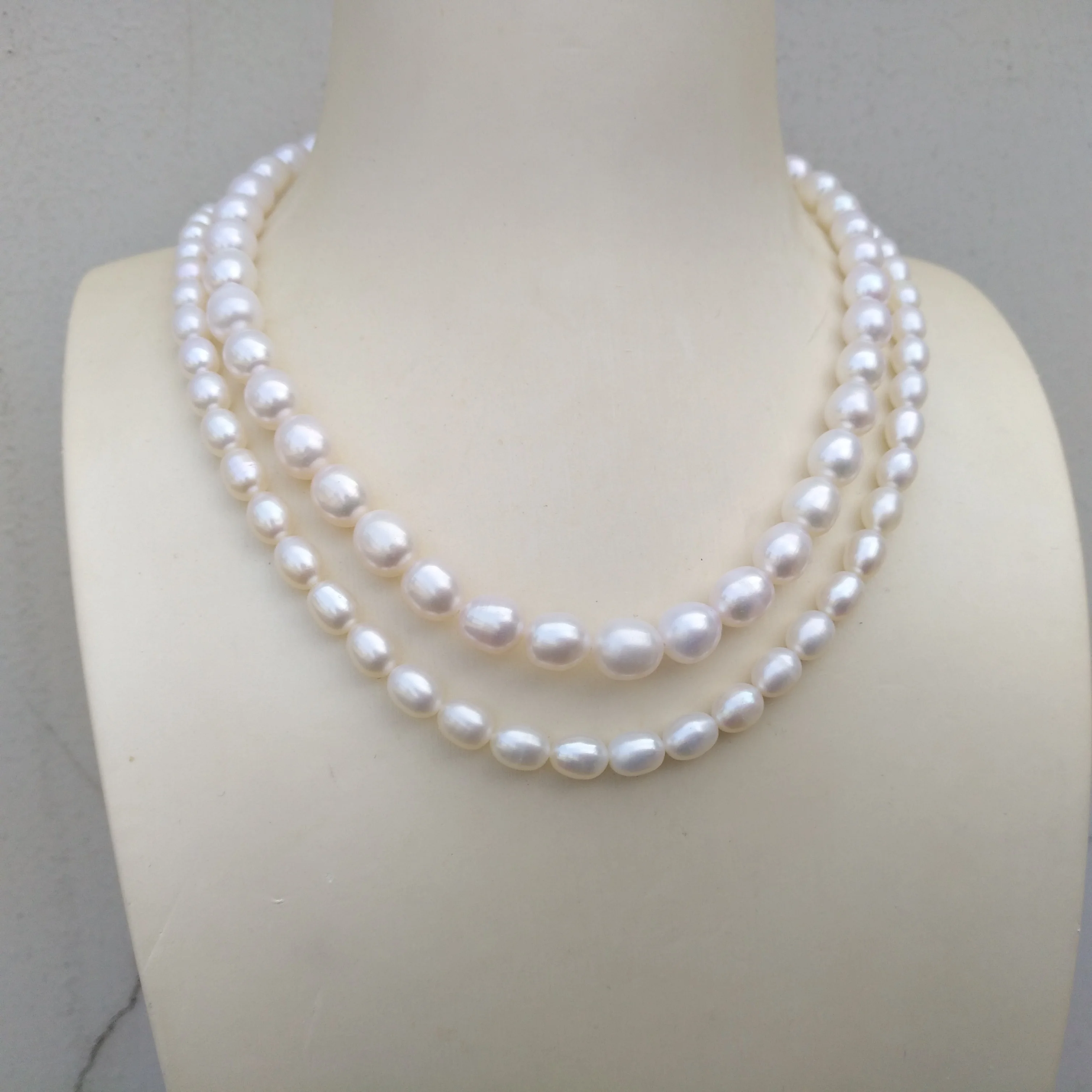 Double Strands AAA+ Natural Akoya White Pearl Necklace 40cm We Specialize In Pearl Jewelry.