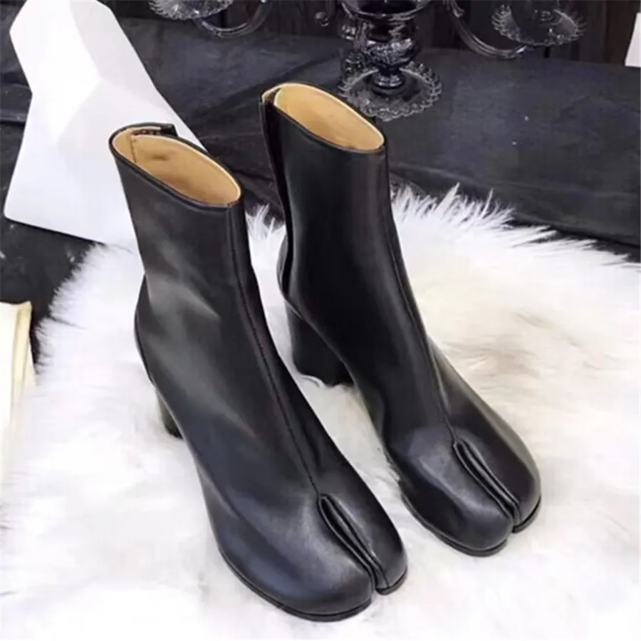 Designer Tabi Boots Split Toe Chunky High Heel Dress Shoes Women Ankle Boots Leather Zapatos Mujer Fashion Autumn Botas Mujer