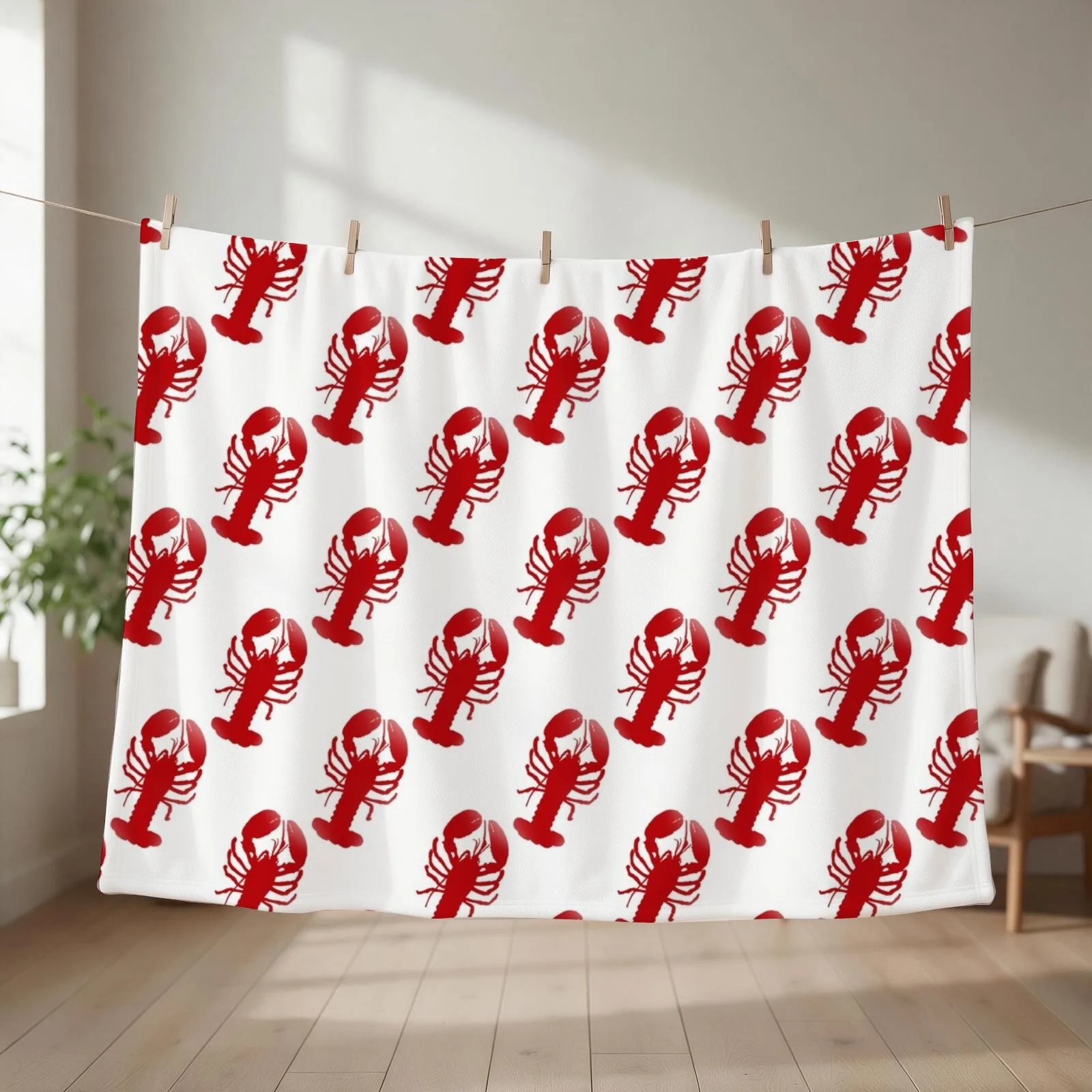 Red Lobster Repeating Pattern Throw Blanket couch cozy soft plush fuzzy picnic outdoor blanket