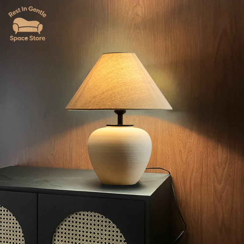 Wabi-sabi wind handmade pottery pot table lamp Japanese-style homestay designer living room bedroom bedside decorative