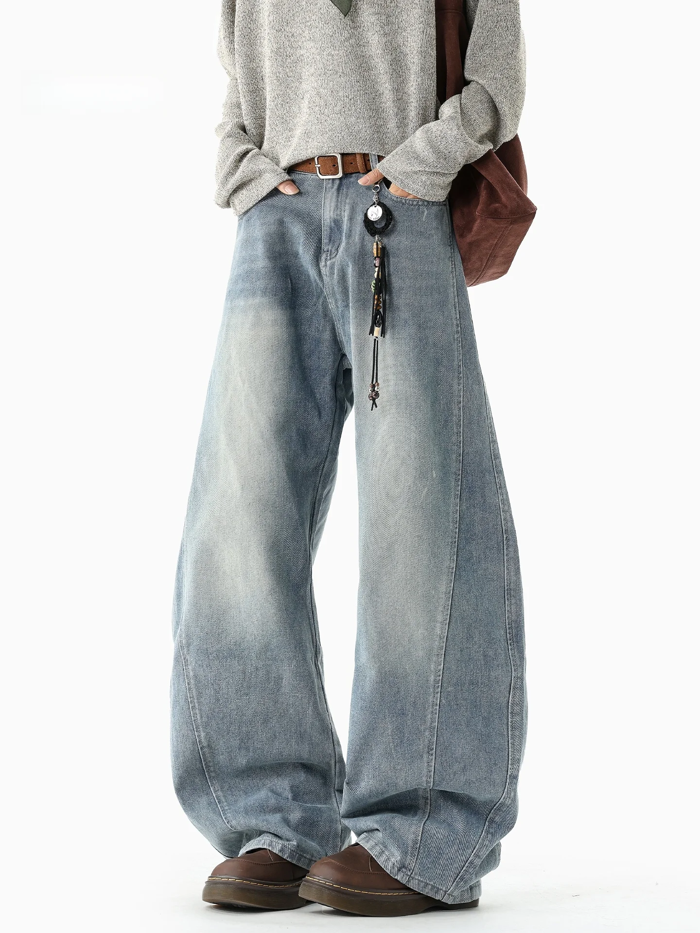 

Американские ретро-джинсы Thiened Knife для мужчин: осенне-зимние, прямые, широкие, повседневные брюки свободного кроя с эффектом драпировки