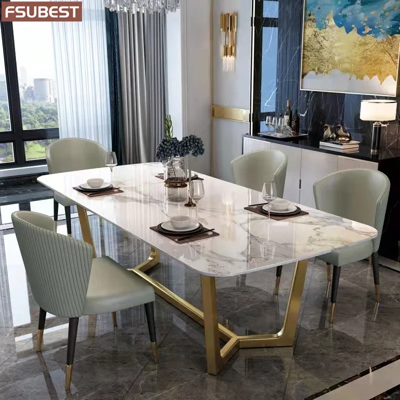 

Luxury Marble Dining Room Table Set 4 6 8 Chairs Mesa De Jantar Comedor A Manger Sillas Tisch Tablo Stainless Steel Gold Base