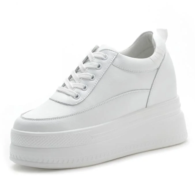 

Женские белые кроссовки на платформе из спилковой кожи 9 см, на танкетке, удобные повседневные дышащие туфли для ходьбы
