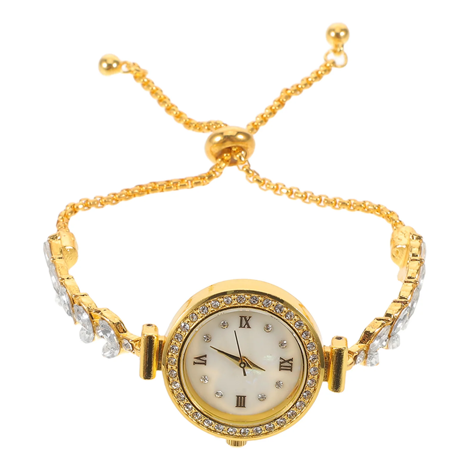 

Ladies Rhinestone Bangle Watch Elegant Gold Alloy Quartz Wristwatch Adjustable Band Comfortable Fit Analog Quartz Jewelry