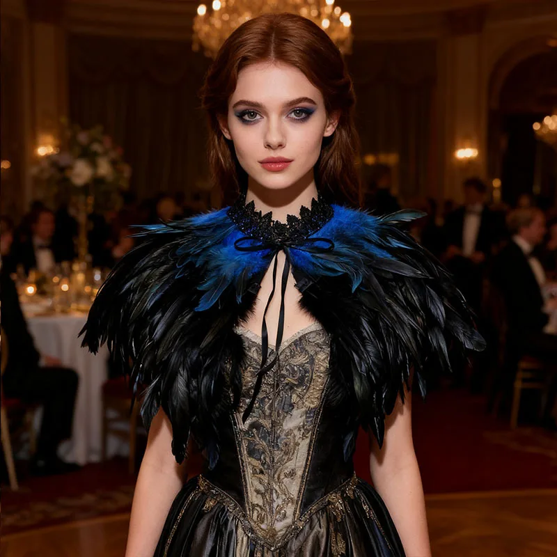 

Новинка к Хэллоуину: перьевой плащ-накидка для маскарада, жилетка, декоративный воротник-имитация