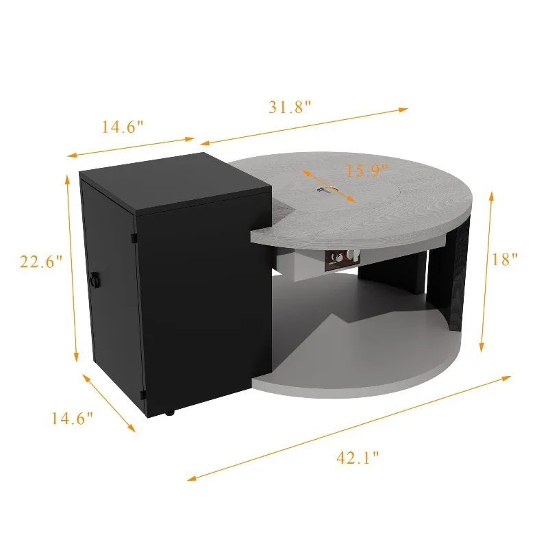 50,000 BTU Round Propane Gas Fire Pit Table, Smokeless Table Top Firepit with Storage Cabinet & Open Shelf, Stainless