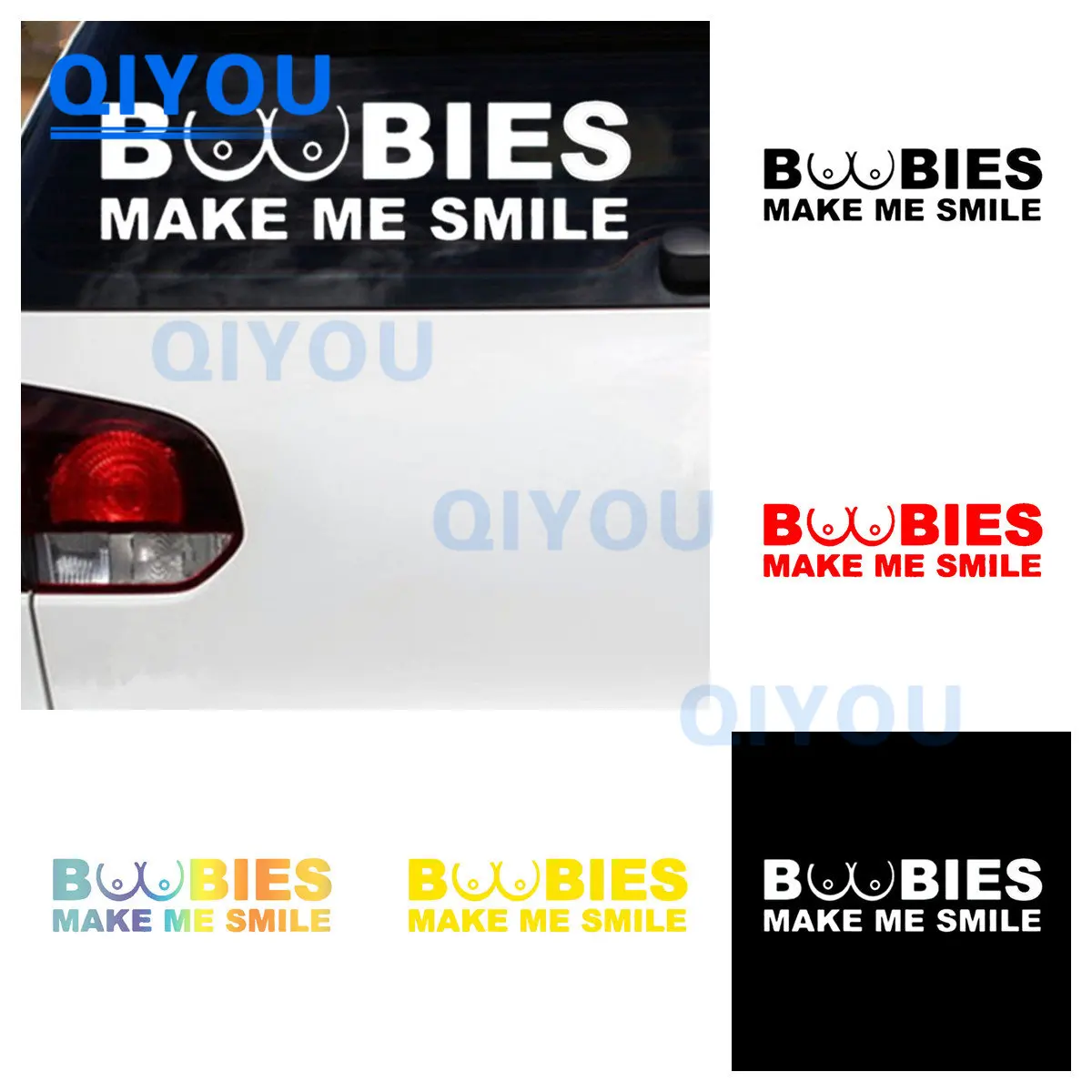 Creative BOOBIES MAKE ME SMILE Waterproof Car Sticker Die-cut Vinyl Suitable for PVC Decals on Trolley Case Windshields