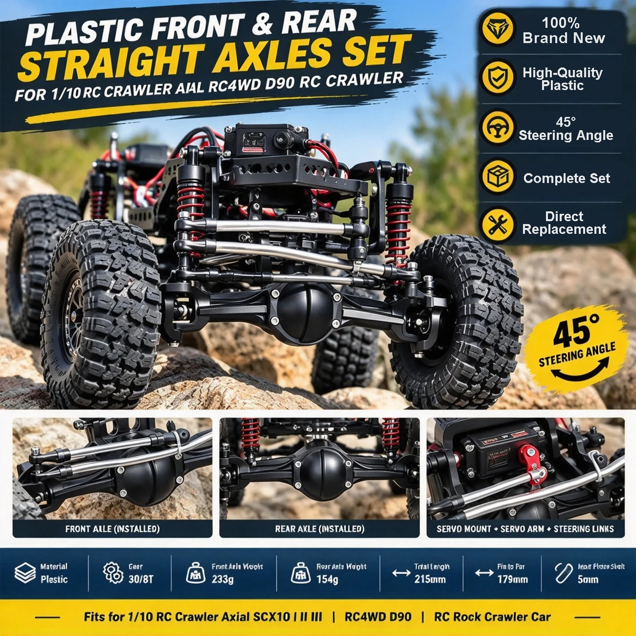 1/10 RC Plastic Front Rear Straight Complete Axles Set for 1/10 SCX10 Axial RC4WD D90 RC Rock Crawler Car Upgrade Accessories
