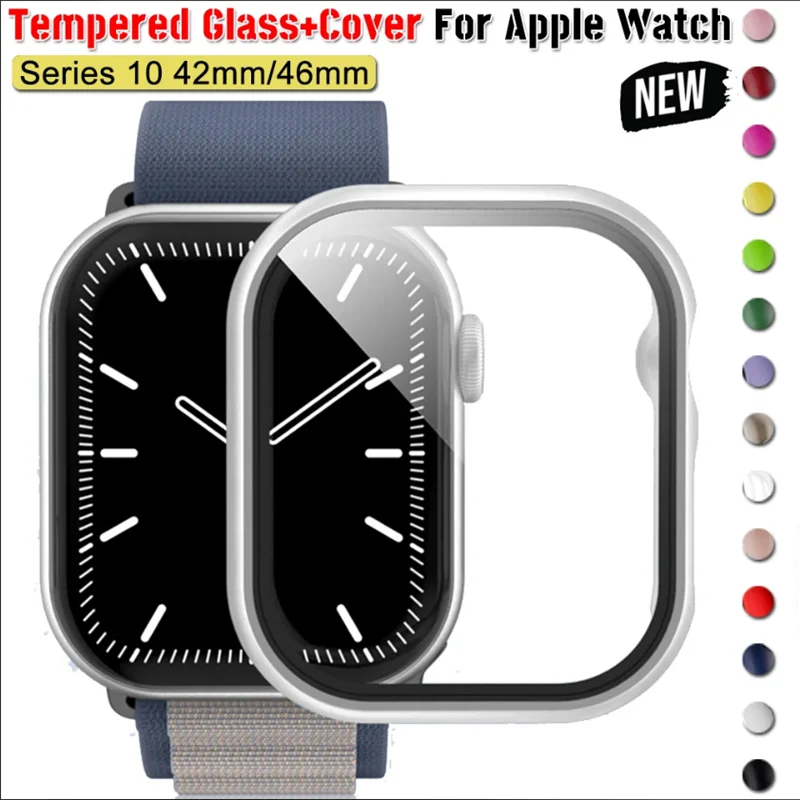 Tempered Glass+Cover For Apple Watch series 10 46mm 42mm bumper Screen Protector Matte Hard PC Case for iWatch 42 46 Accessories