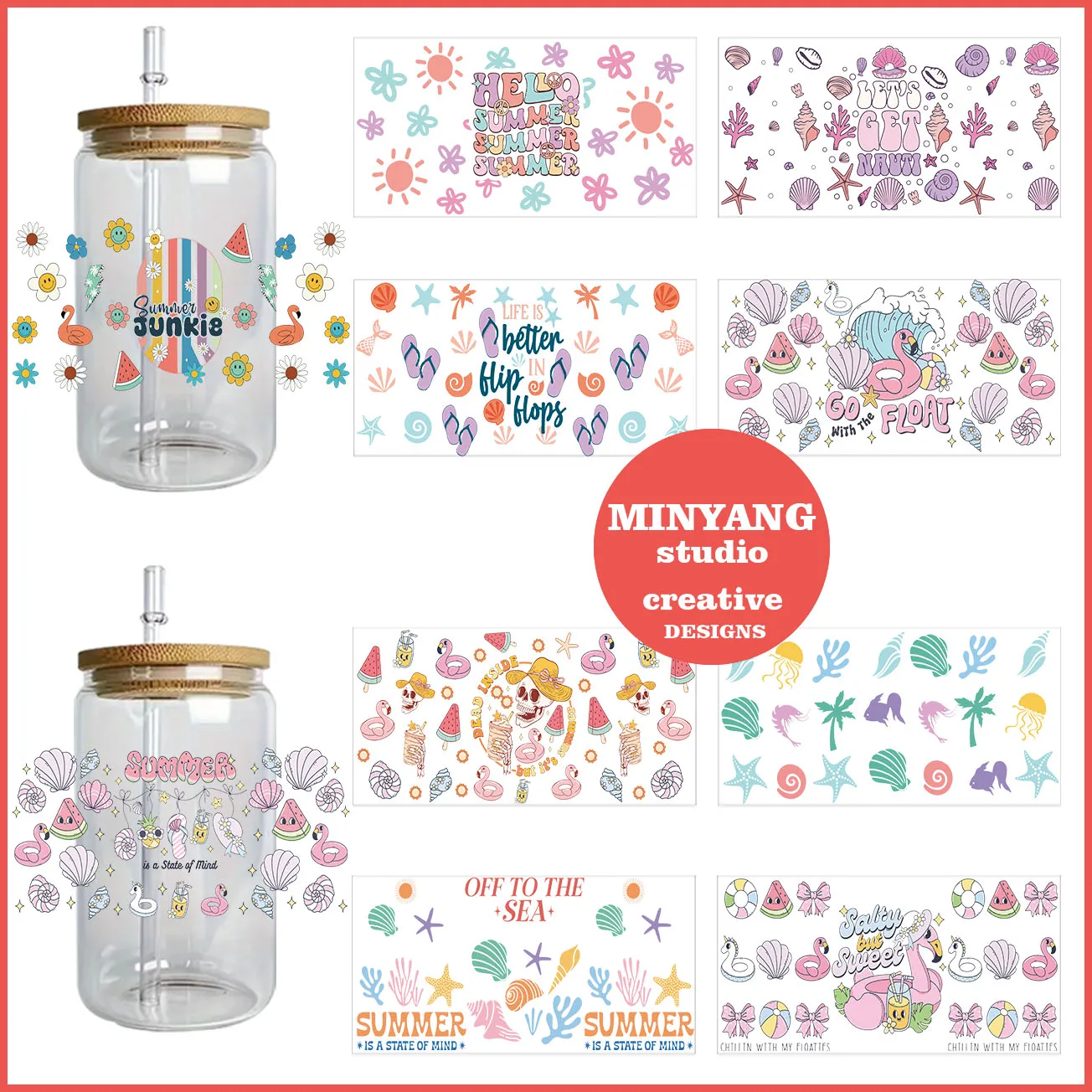 Summer Flamingo easy peel waterproof DIY Decals 3D transfers uvdtf crystal stickers 16oz uv dtf cup wraps for Libbey Glasses