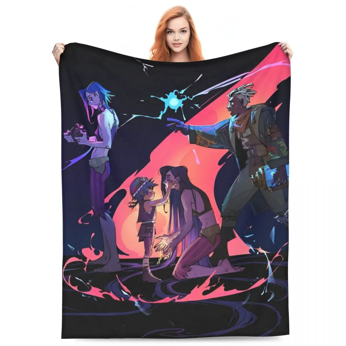 Jinx Arcane Jinx Baobao   Ekko Fleece Throw Blankets Blankets for Bed Office Lightweight Thin Plush Thin Quilt