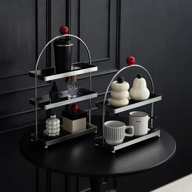 

Stainless steel desk shelf, luxury layered perfume coffee cup, toilet cosmetics storage rack