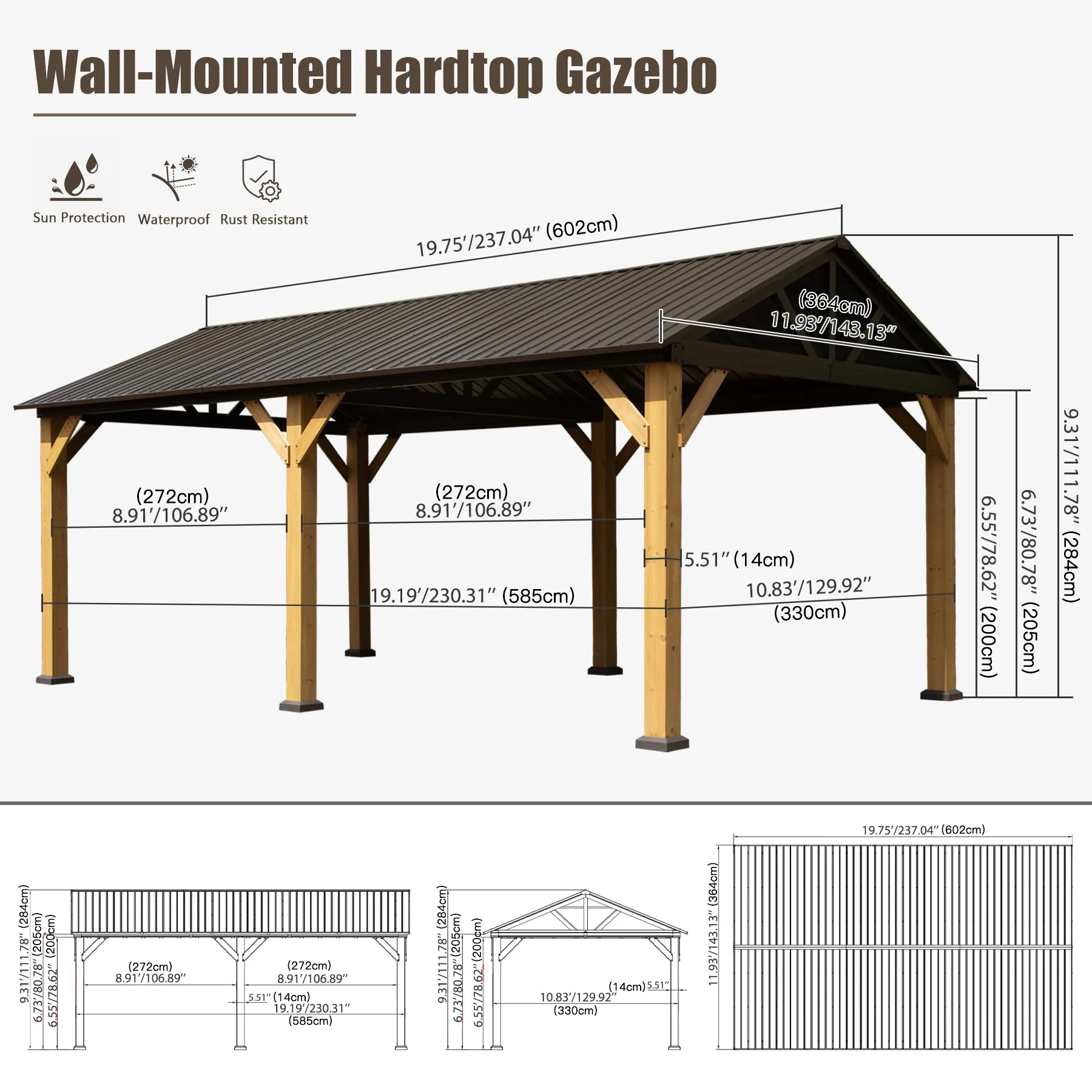 

Альтанка из кедрового дерева размером 12 x 20 дюймов с крышей из оцинкованной стали, перманентная пергола для патио на открытом воздухе для террасы и заднего двора