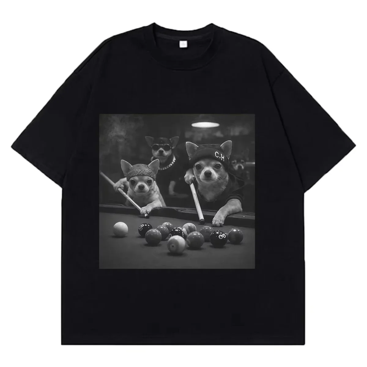 funny dog Playing Pool Meme T-Shirt Summer nd Women's Fashion Hip-Hop T-Shirts Comfort  Casual t-shirts Streetwear