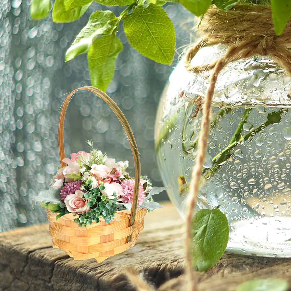 

5pcs Set of 5 Garden Home Decor Mini Floral Basket Miniature Baskets with Handles Hand-woven