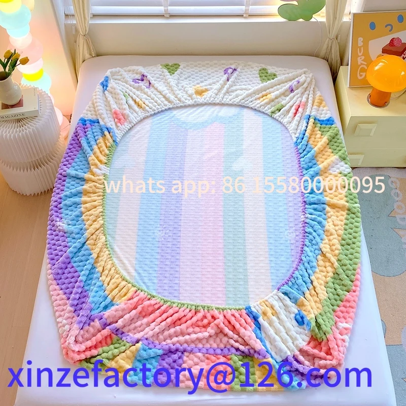 Customizable Warm Fitted Sheet Soft Velvet Cover Double Bedsheet Winter Mattress Protector Bed Linen drap