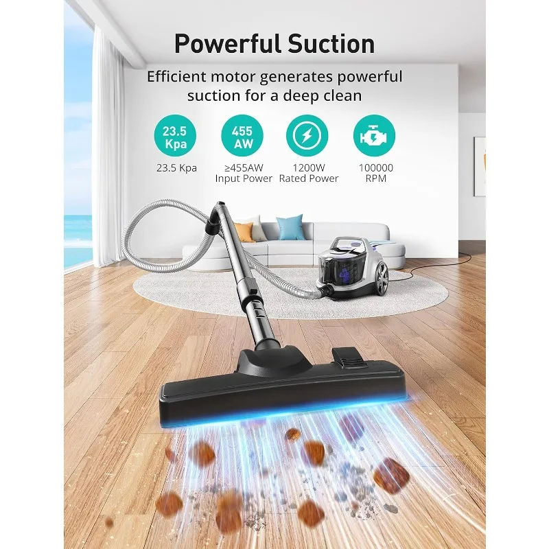 Aspiron Upgraded Canister Vacuum Cleaner Grey