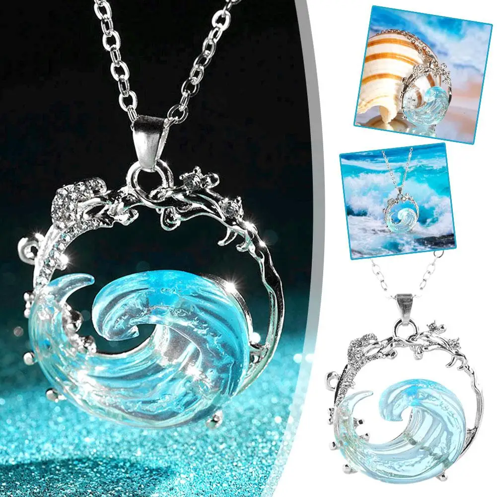 New High-looking Ocean's Oath Jewelry Set Sky Blue Sea Waves Decorative Necklace Earrings Jewelry Adjustable Set Gift WOMEN