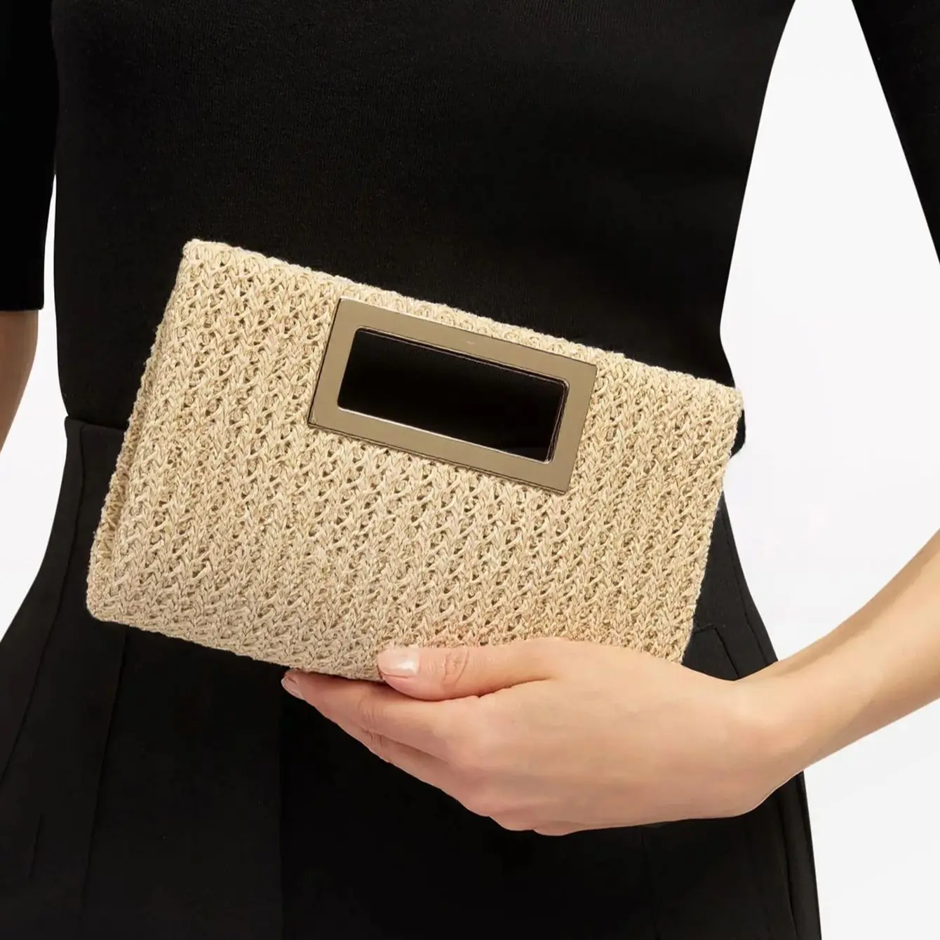 

Straw Clutch Bags With Shoulder Chain Small Handbags For Summer Lady Purse Beach Women Evening Bags Pearl Cover