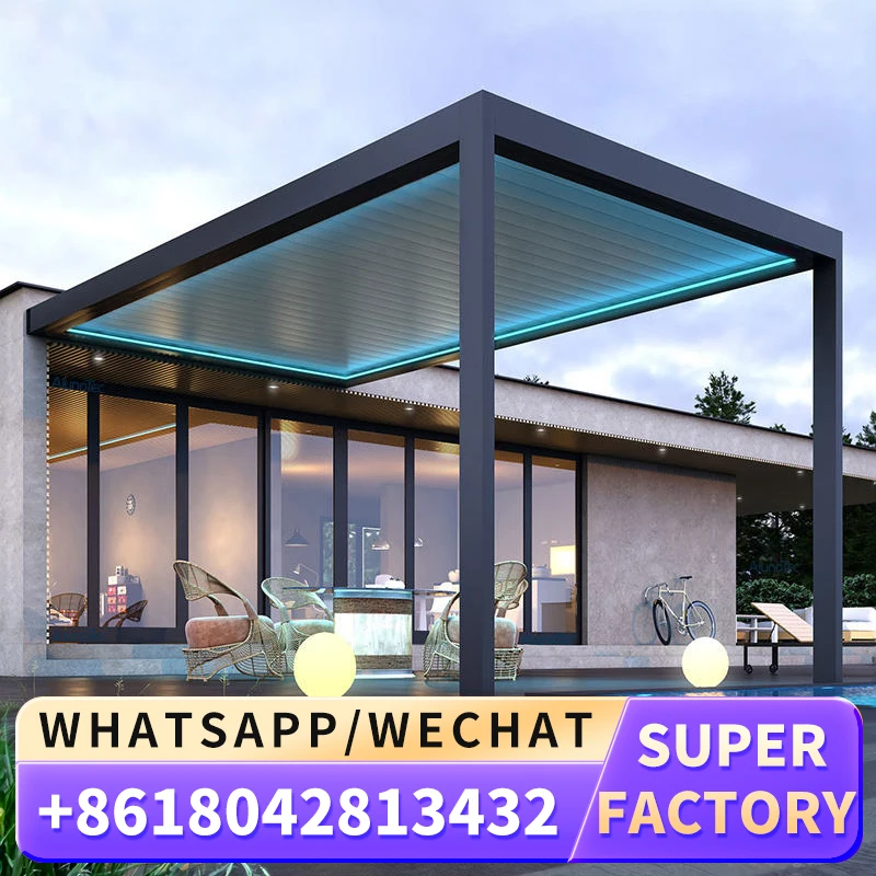 

Waterproof Aluminum Outdoor Electric Opening Gazebo Louver Roof Pergola