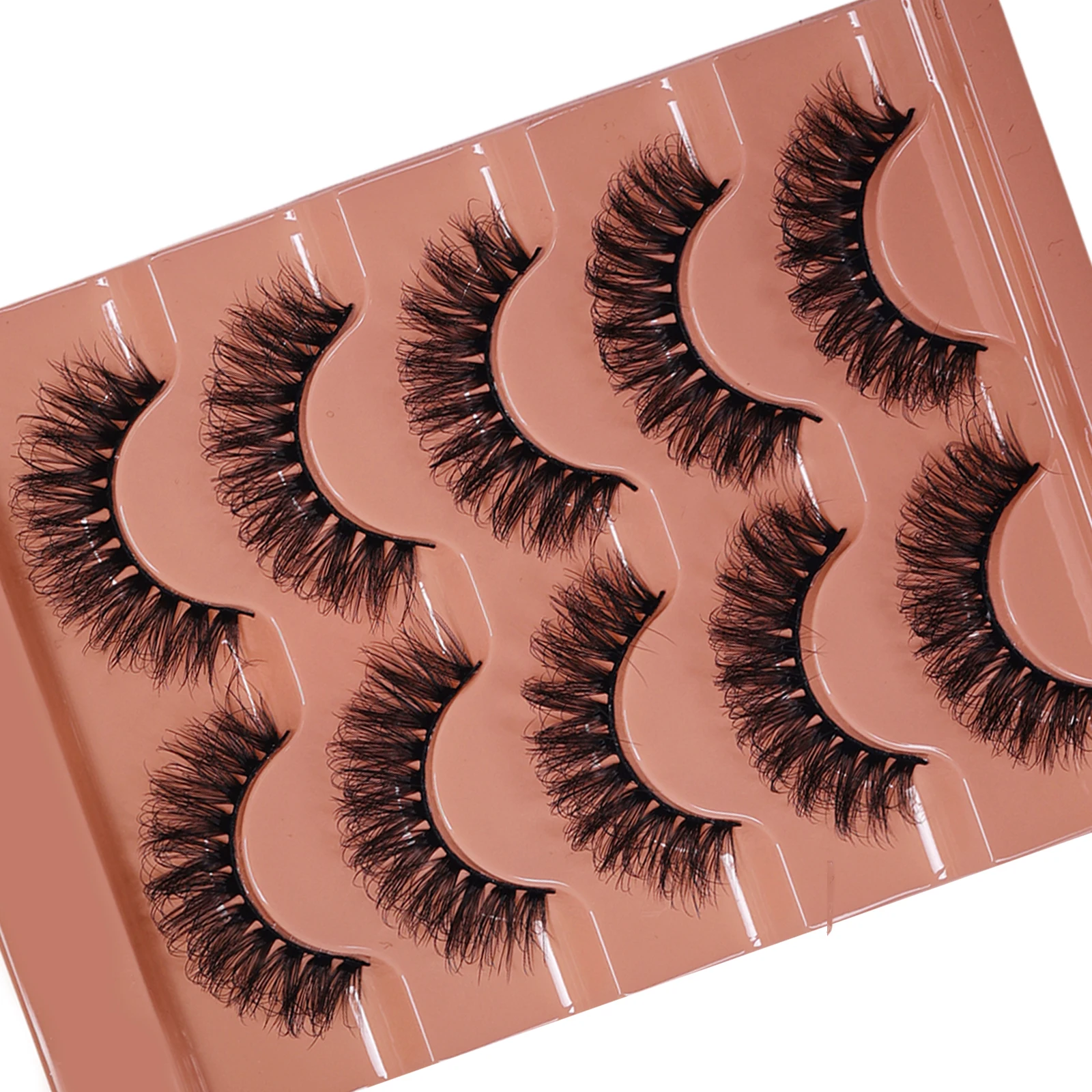 ふわふわつけまつげ5組、太くてふわふわまつげ、ドラマティックなアイメイクに最適