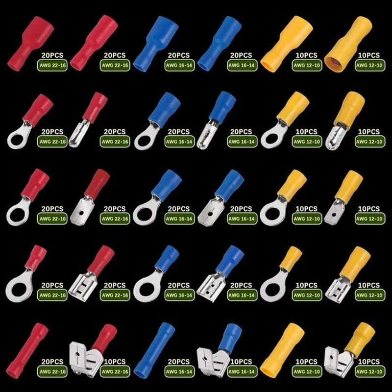 1200PCS Assorted Wire Crimp Terminals Electrical Connectors Crimper Insulated Spade Butt Ring Fork Ring Cable Terminal Kit