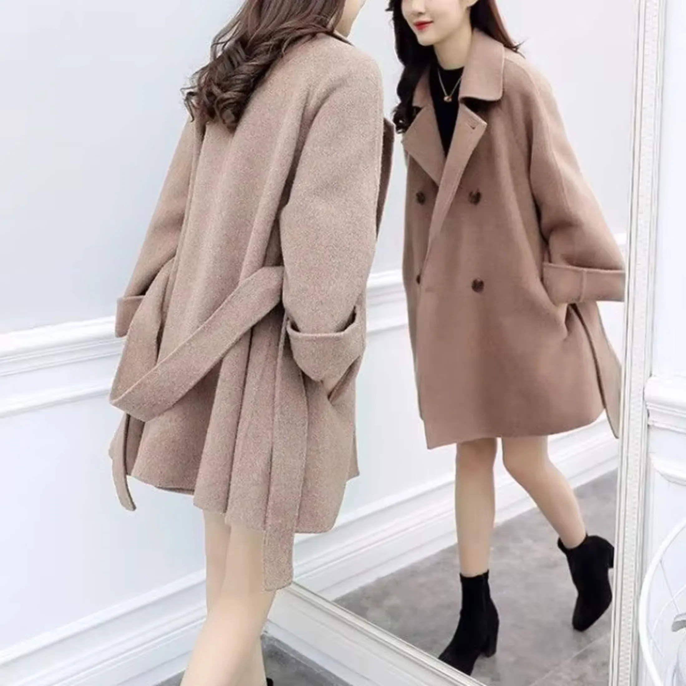 High Quality Women Winter Long Slim Wool Blend Coat and Short Skirt Suit Women Woolen Coat Jacket Casual Outerwear Elegant