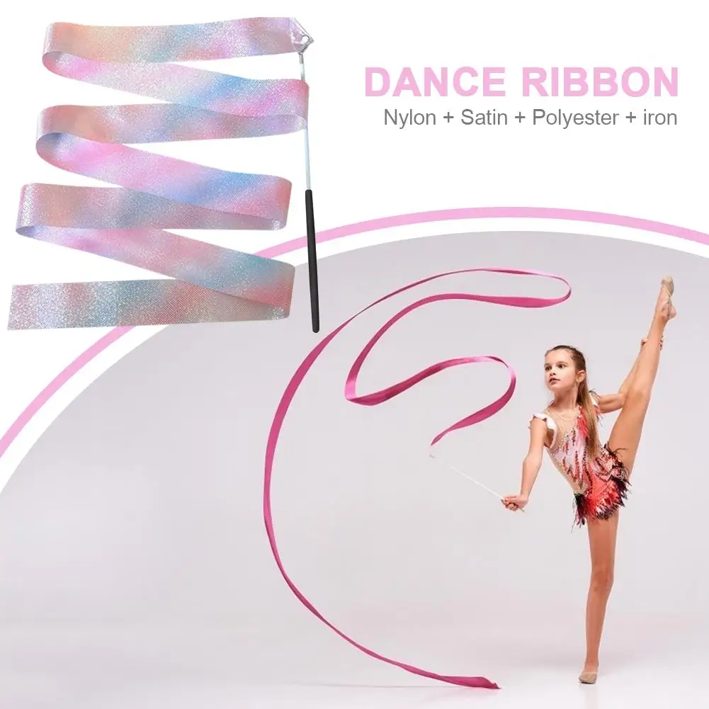 2/4M Flashing Dance Ribbon with Wand Rhythmic Gymnastics Ribbon Multifunction Sparkling Dance Ribbon Aesthetic for Talent Shows